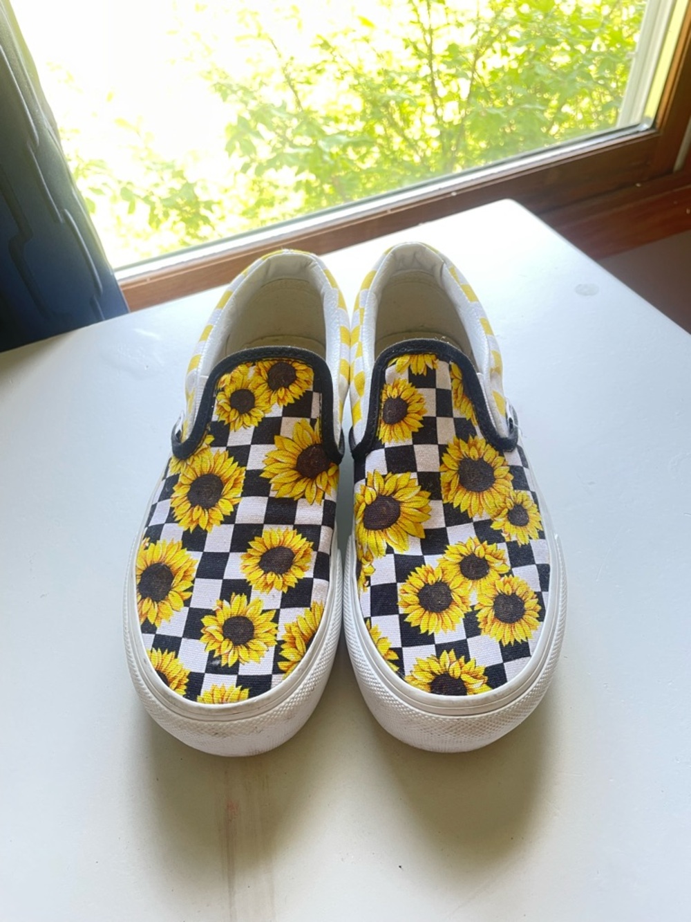 Platform Vans Sunflower Check Slip-On Sneakers - Yellow & Black